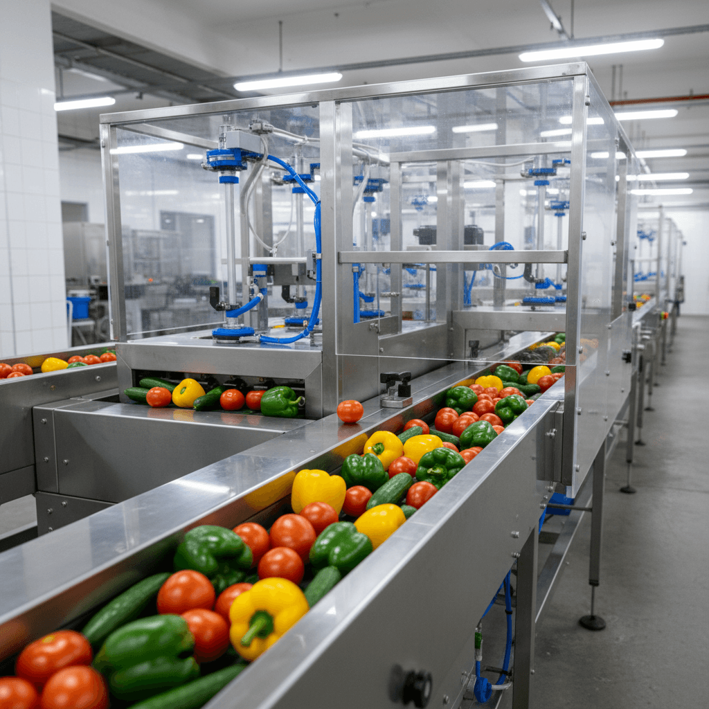Automated sorting machinery with vegetables